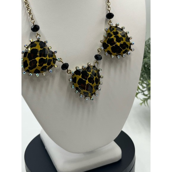 Betsey Johnson Triple Heart Animal Print AB Rhinestone Necklace new - Picture 9 of 14